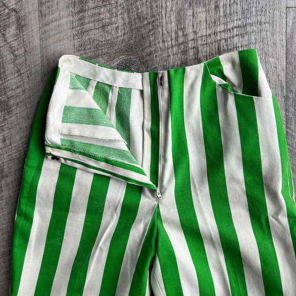 Vintage 1960's Arthur Jay Green and White Striped 3 Piece Jacket Skirt Short Set - Picture 10 of 13